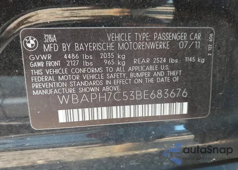 2011 BMW 328I from USA, damaged, VIN WBAPH7C53BE683676